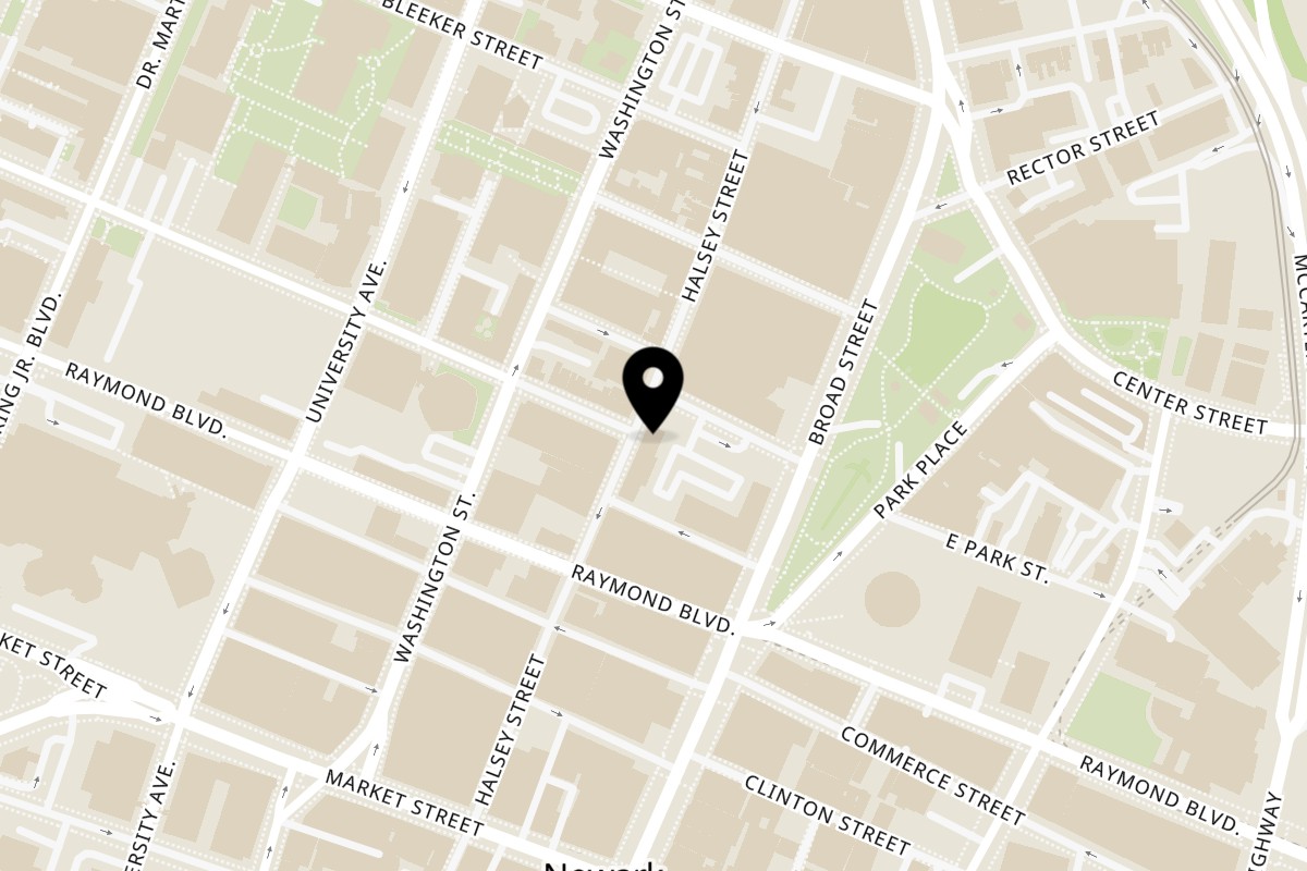 Map showing the location of Tribos Peri Peri Newark on 98 Halsey St in Newark