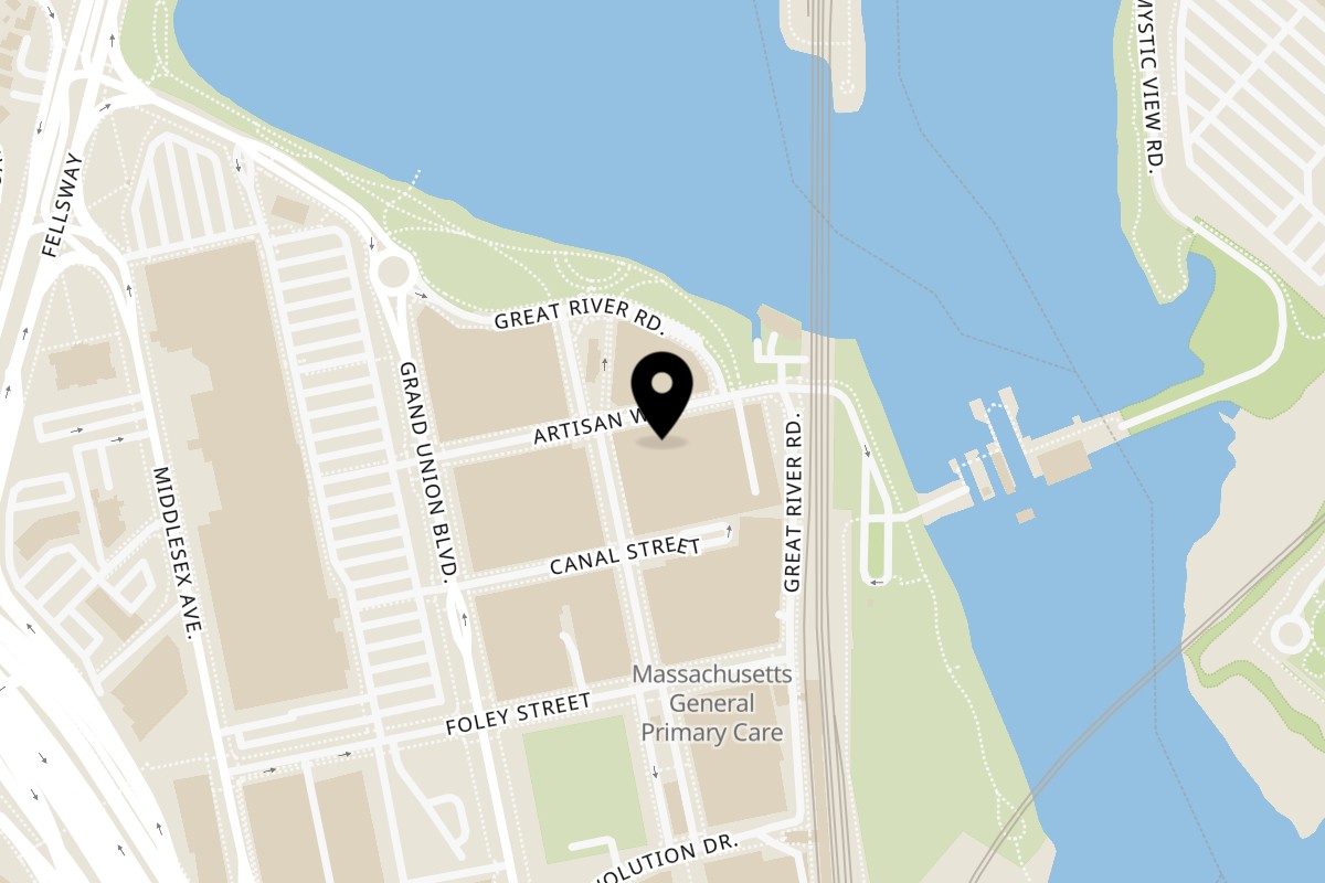 Map showing the location of Tribos Peri Peri Somerville on 431 Artisan Way in Somerville